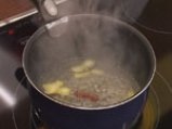 Кокосов крем карамел със супа от праскови и бананов чипс 8